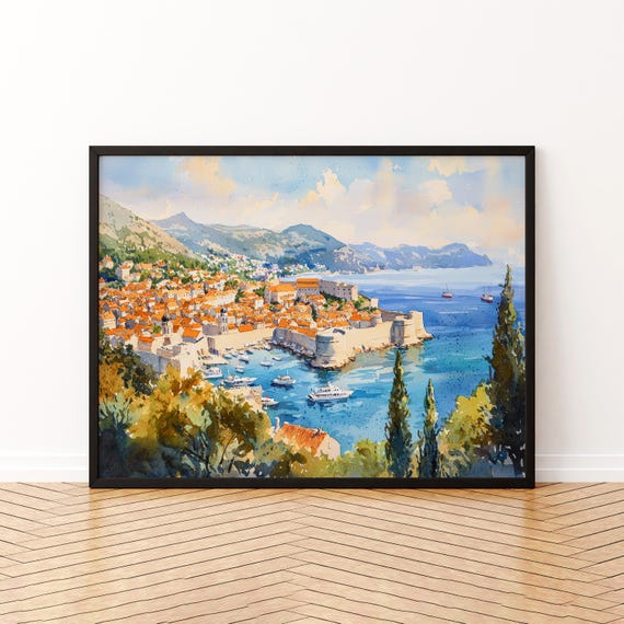 Dubrovnik Watercolor Poster Landscape Wall Art Hanging Home Dcor Gift Lovers Croatia