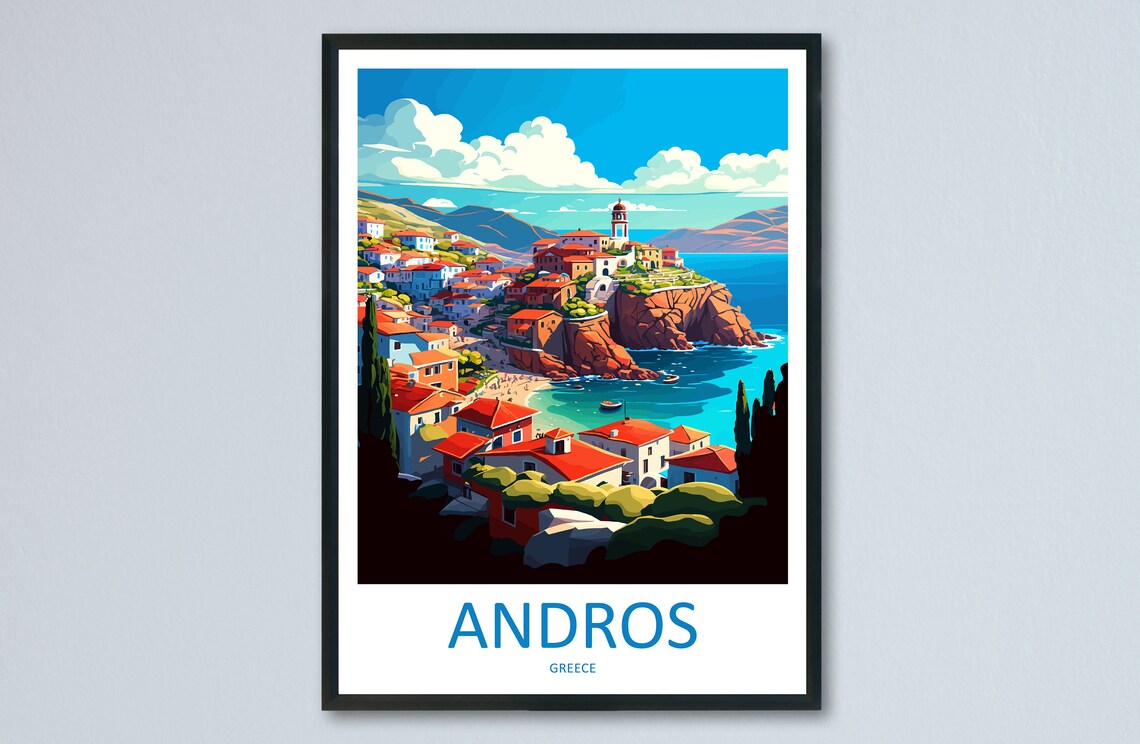 Andros Greece Travel Poster, Europe Wall Art Print