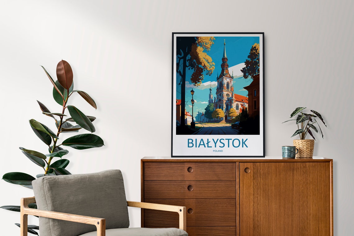 Białystok Poland Golden Basilica Spire Autumn Street Scene Poster - Image 2