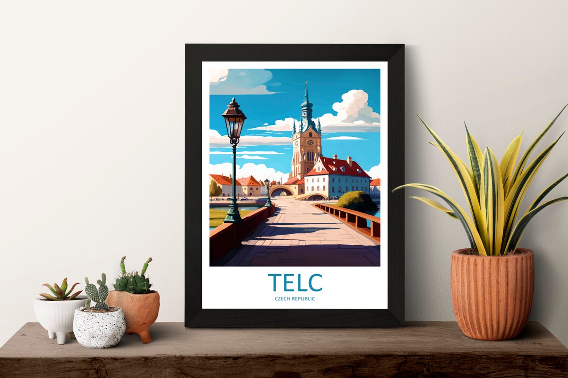 Telc Czech Republic Bridge Church Tower Sunny Street Scene Poster - Image 3