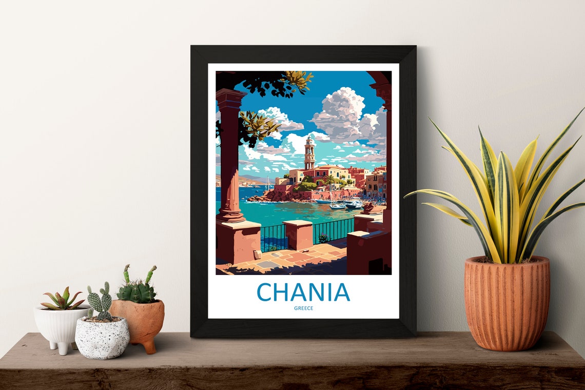 Chania Greece Old Harbor Lighthouse Seaside Terrace View Poster - Image 3