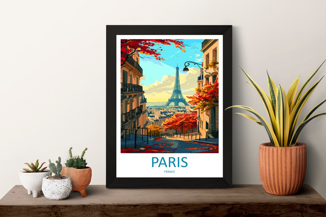 Paris Eiffel Tower Montmartre Street Autumn View Travel Poster - Image 3