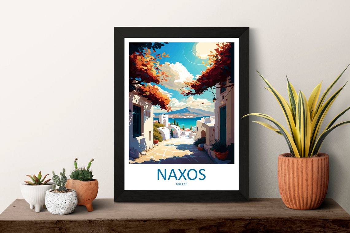 Naxos Greece Whitewashed Alley Aegean Sea View Travel Poster - Image 3