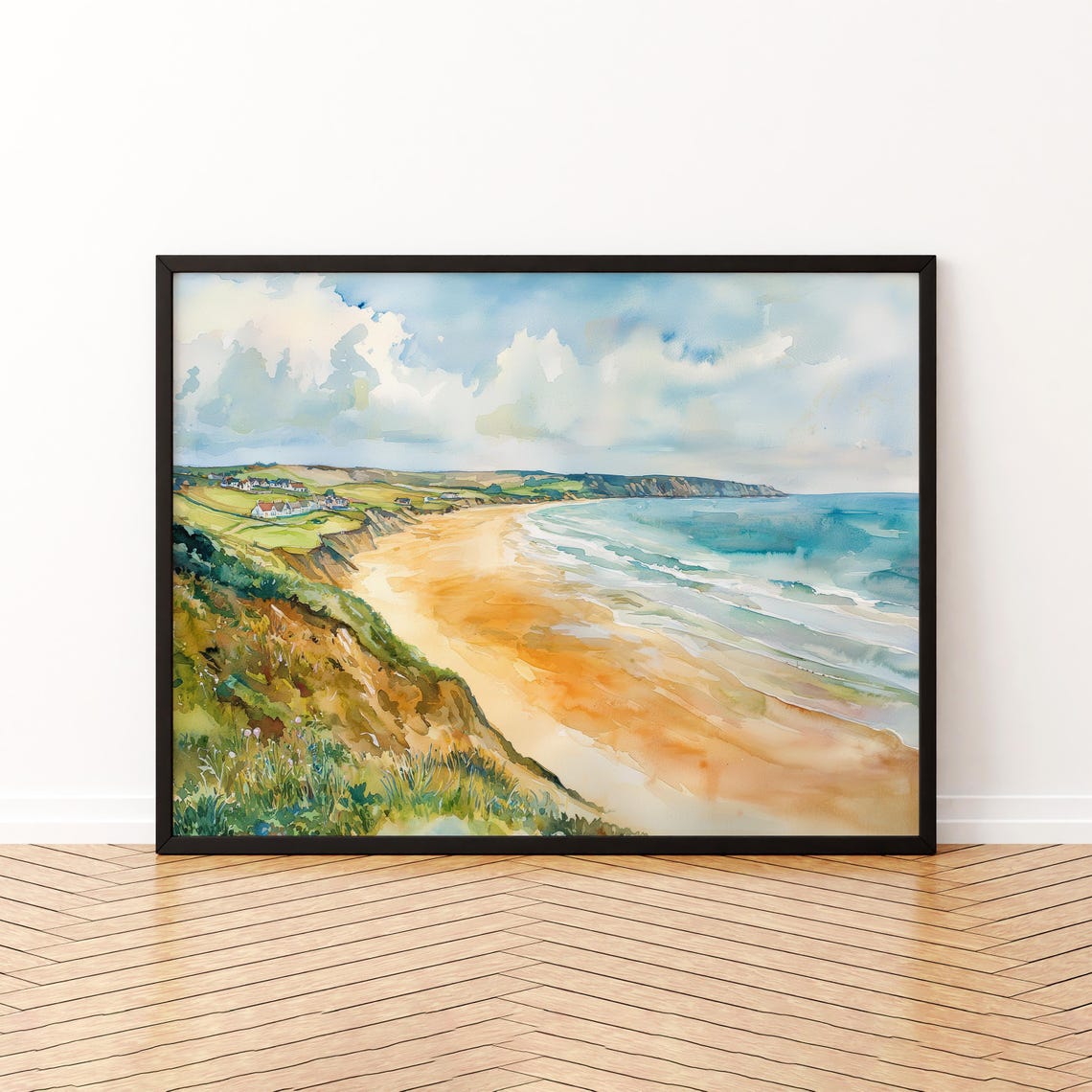 Woolacombe Watercolor Poster Landscape Wall Art Hanging Home Dcor Gift Lovers United Kingdom