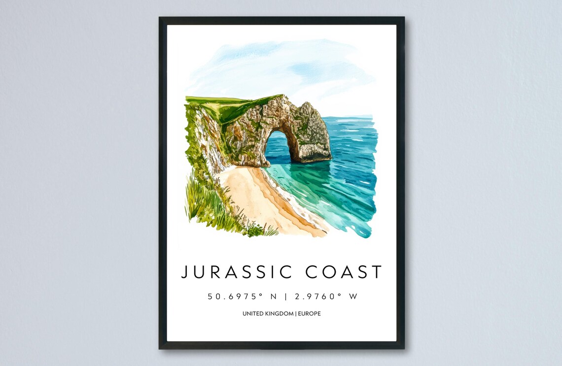 Jurassic Coast Durdle Door Limestone Arch Watercolor Travel Poster