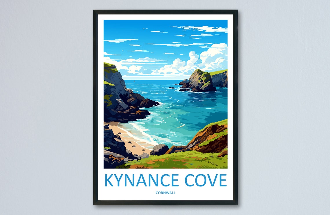 Kynance Cove Cornwall Turquoise Sea Cliffs Beach Travel Poster