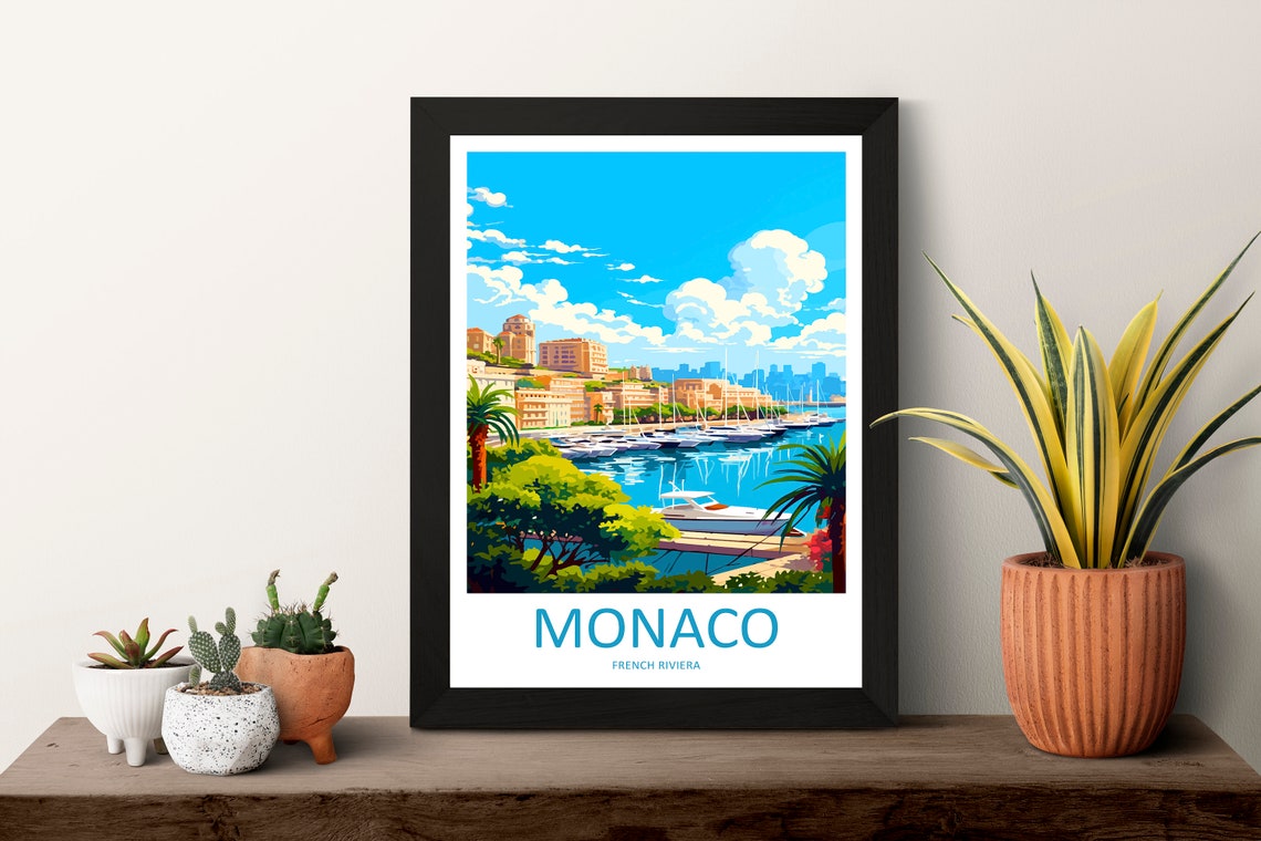 Monaco French Riviera Harbor Yachts and Waterfront Skyline Poster - Image 3