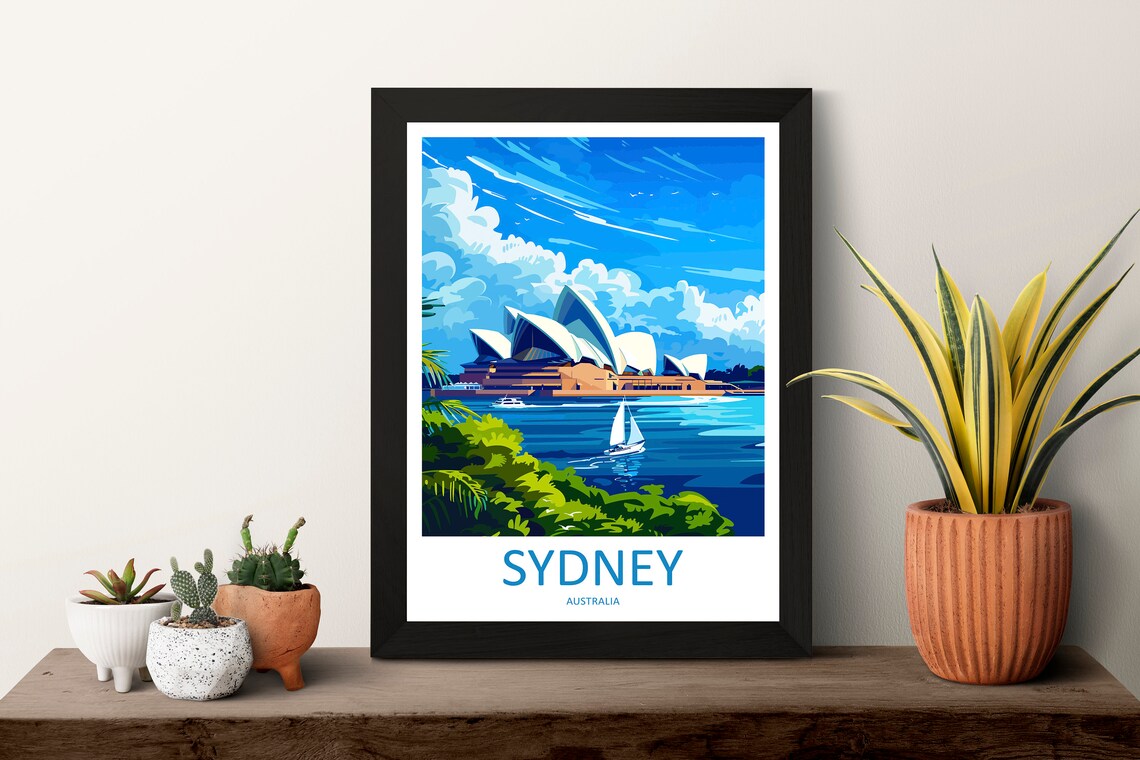 Sydney Australia Opera House Harbor Sailboat Retro Travel Poster - Image 3