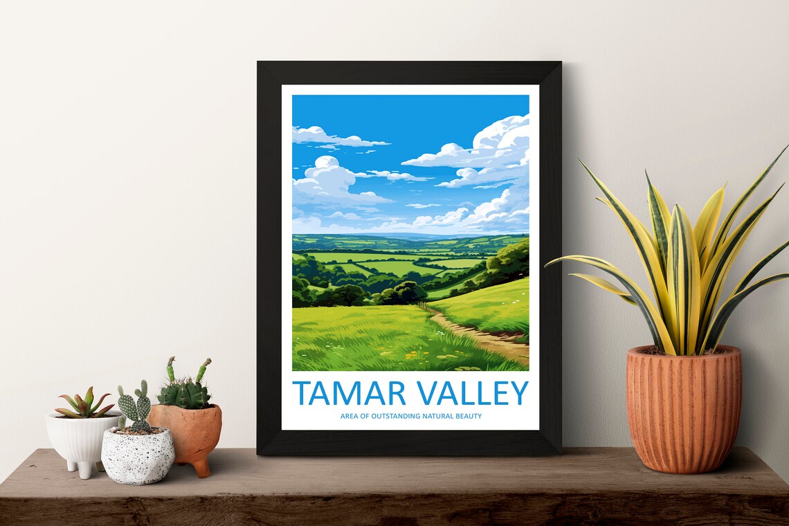 Tamar Valley Wide Green Woodland Valley With a Grassy Footpath Poster - Image 3