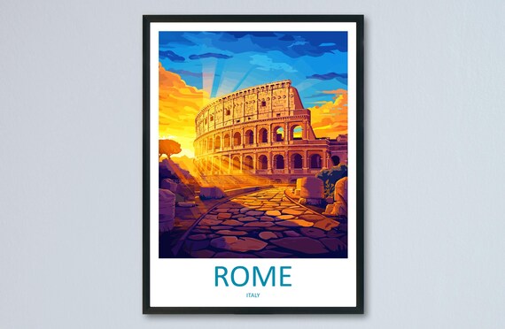 Rome Colosseum Sunset Ancient Stone Ruins Cobblestone Italy Travel Poster