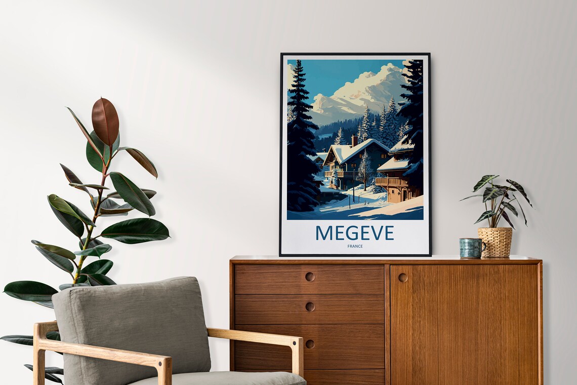 Megève France Snowy Chalet Village Alps Peaks Travel Poster Art - Image 2