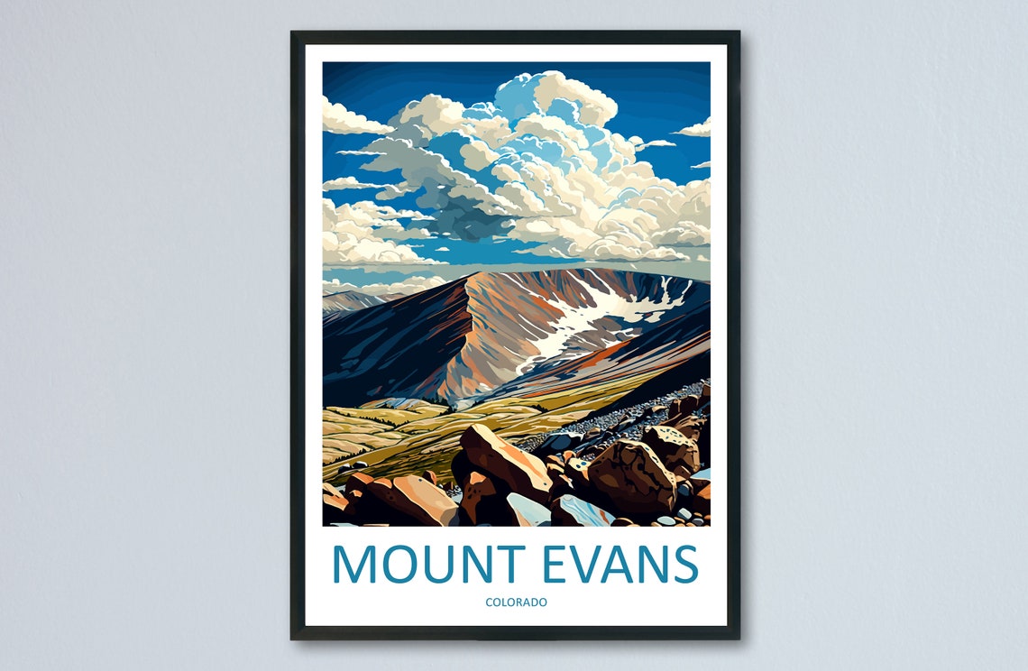 Mount Evans Colorado Rocky Summit Clouds Alpine Trail Travel Poster