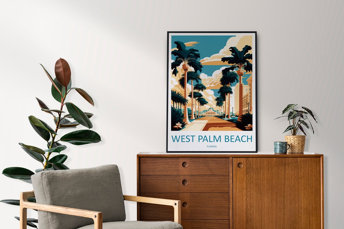 West Palm Beach Florida Royal Palm Avenue Retro Travel Poster - Image 2