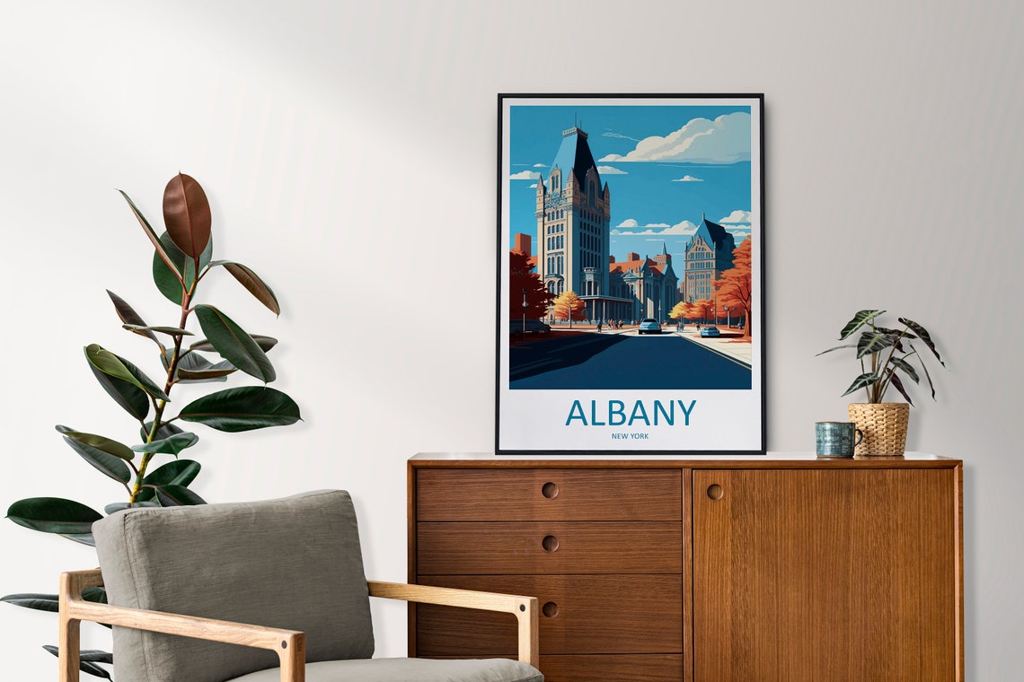 Albany New York Historic Downtown Street Autumn Travel Poster - Image 2