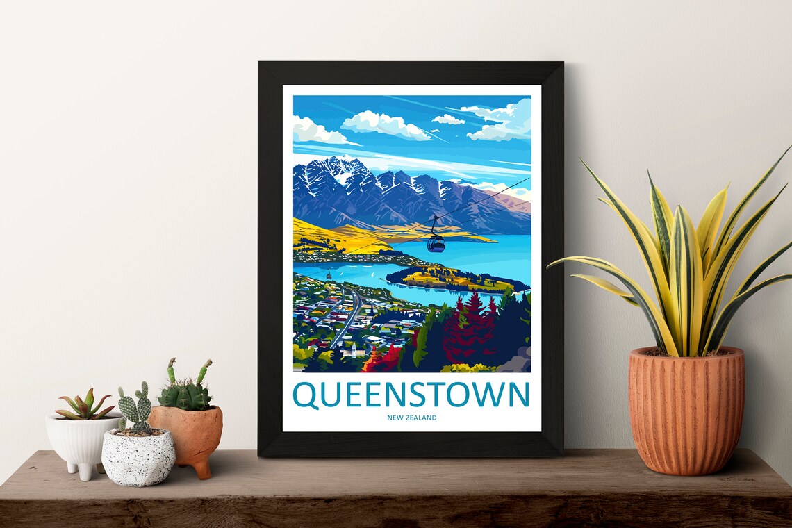 Queenstown New Zealand Gondola Lake Wakatipu Vintage Travel Poster Art - Image 3
