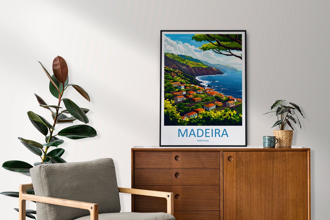 Madeira Portugal Coastal Village Terraced Hillside Ocean View Poster - Image 2