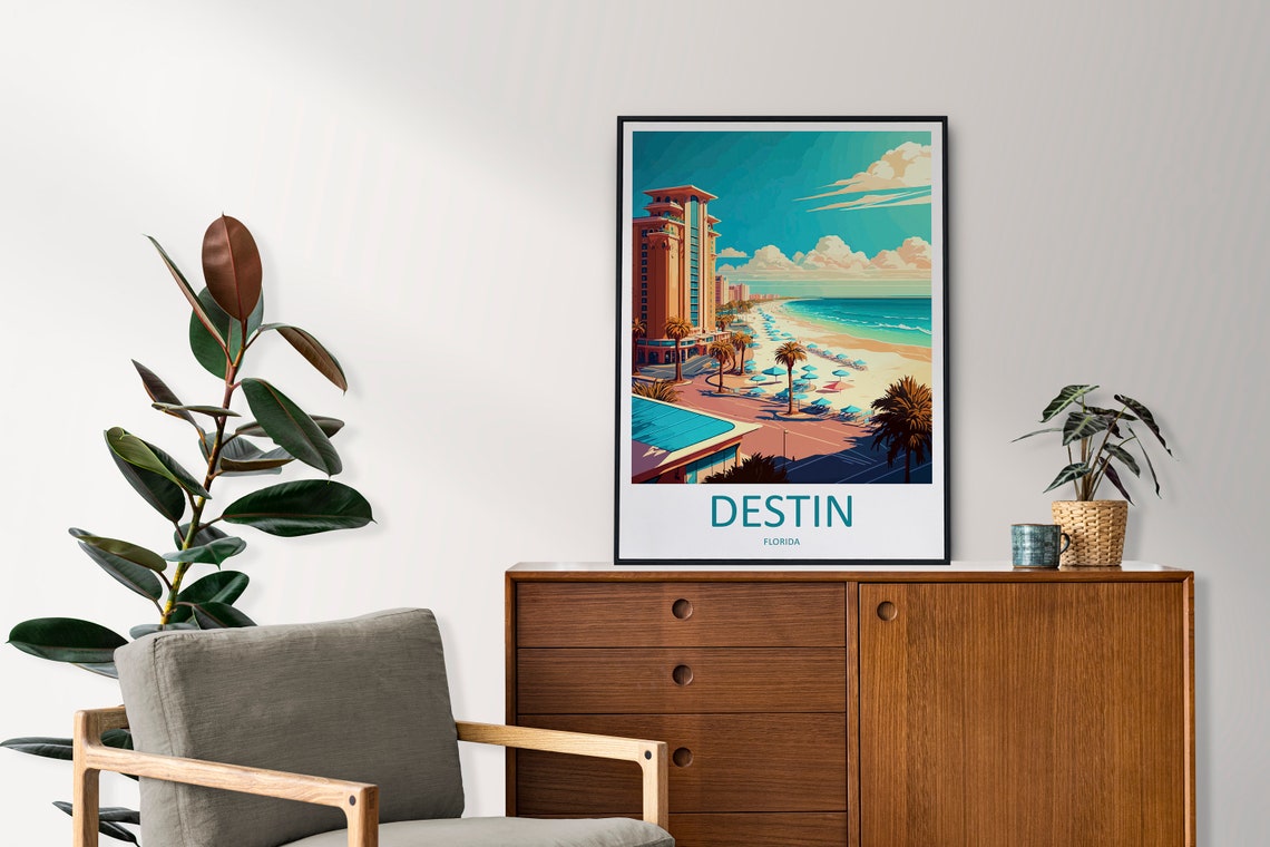 Destin Florida Beach Boardwalk and Palm Trees Travel Poster Art - Image 2