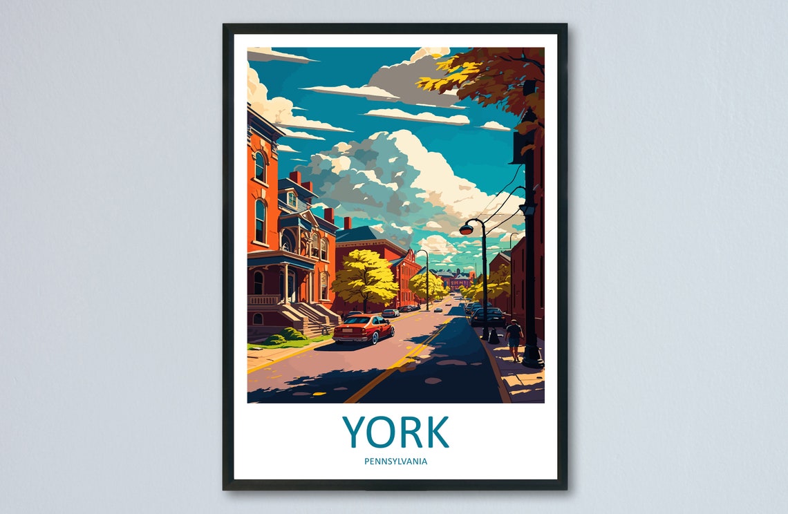 York Pennsylvania Historic Brick Street Summer Day Travel Poster