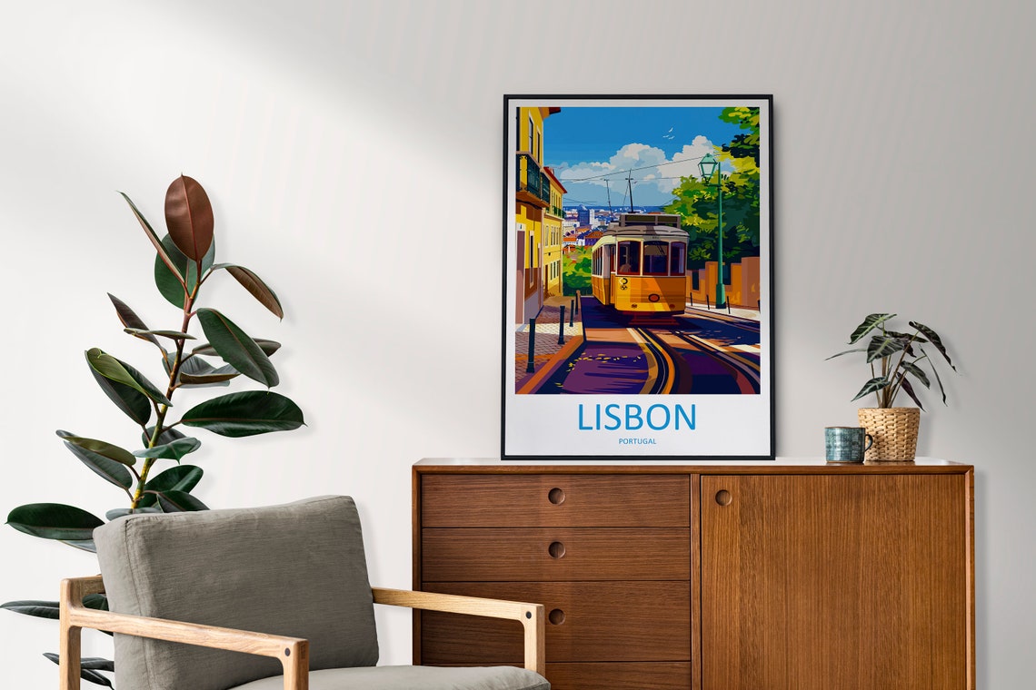 Lisbon Portugal Vintage Steep Yellow Tram Hillside Street Poster - Image 2