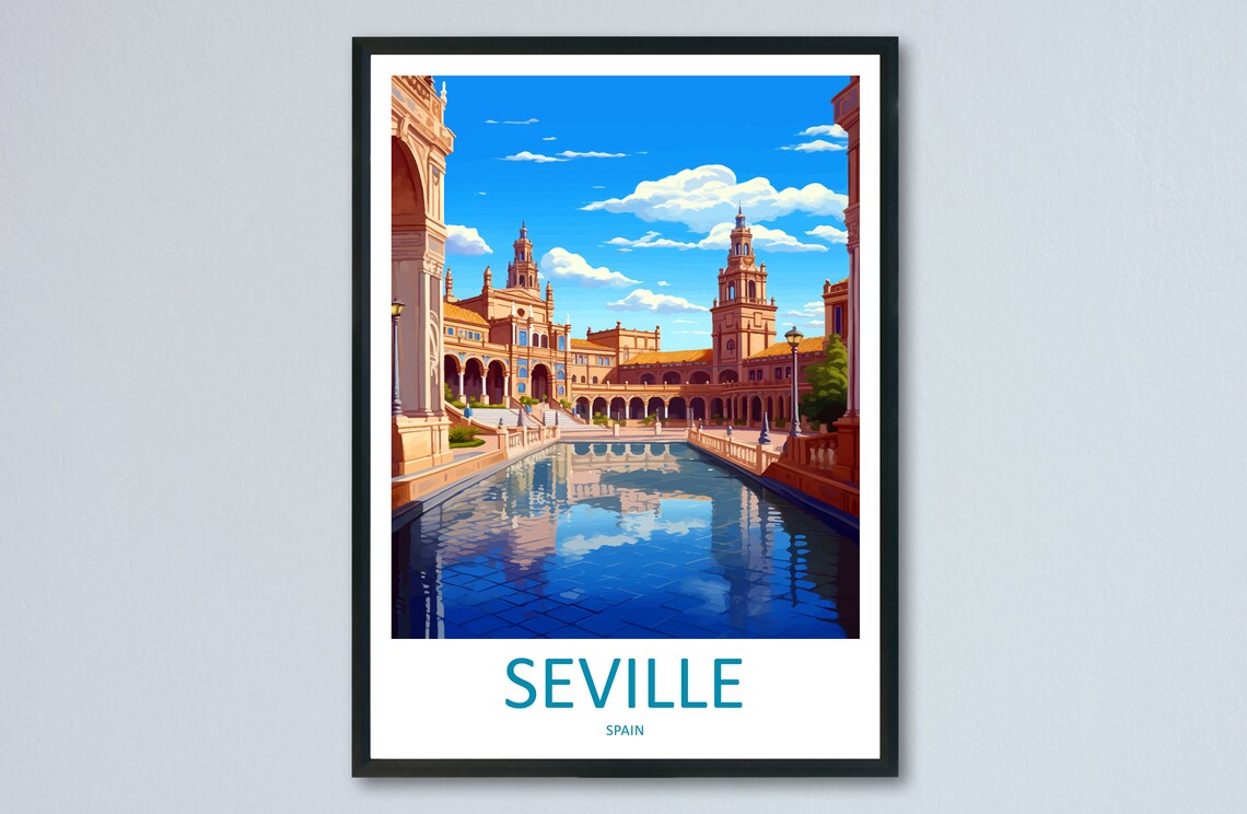 Seville Spain Plaza De Espana Canal Towers Travel Poster Art