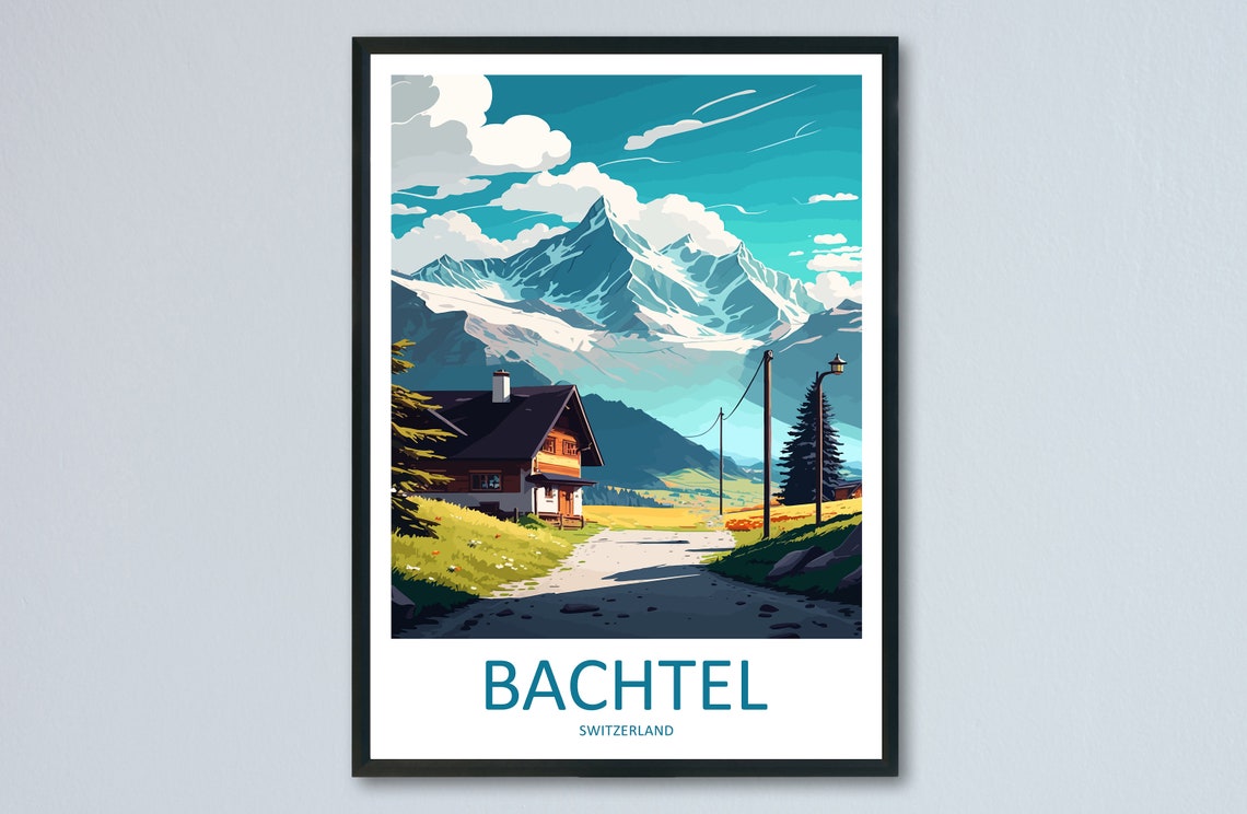 Bachtel Switzerland Alpine Chalet Snowy Mountain Meadow Poster