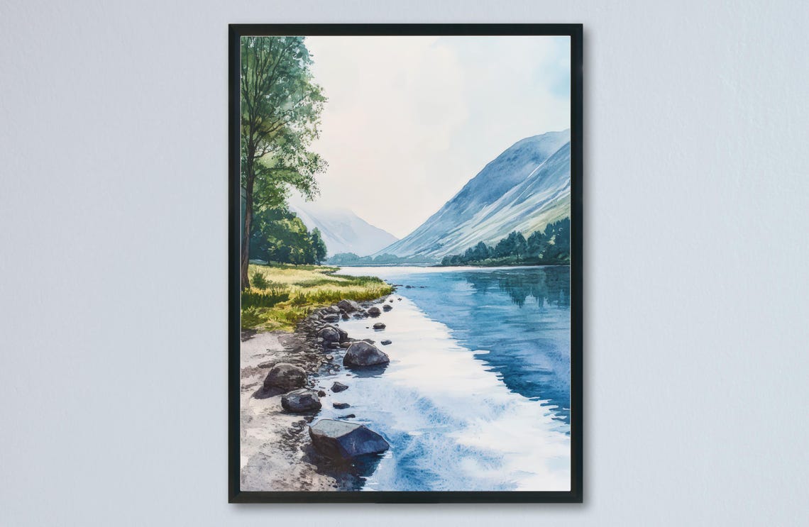 Buttermere Lake District Rocky Lakeshore Fells Walk Watercolor Poster