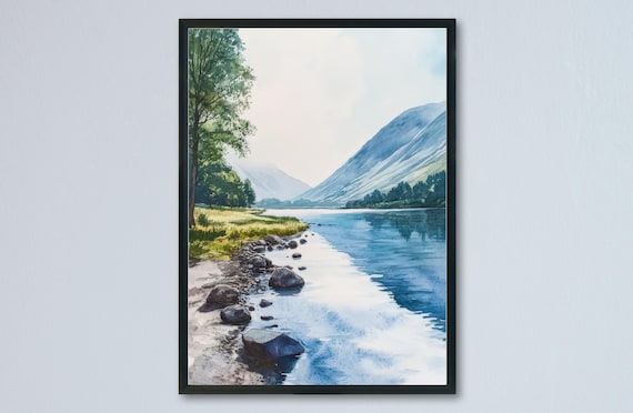 Buttermere Lake District Rocky Lakeshore Fells Walk Watercolor Poster