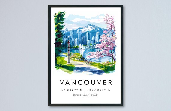 Vancouver Stanley Park Skyline Watercolor Travel Souvenir Art Poster