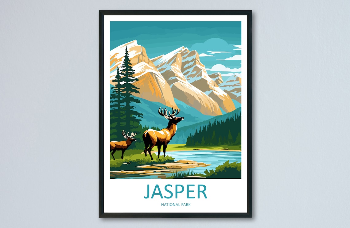 Jasper National Park Travel Poster, Canada Landscape