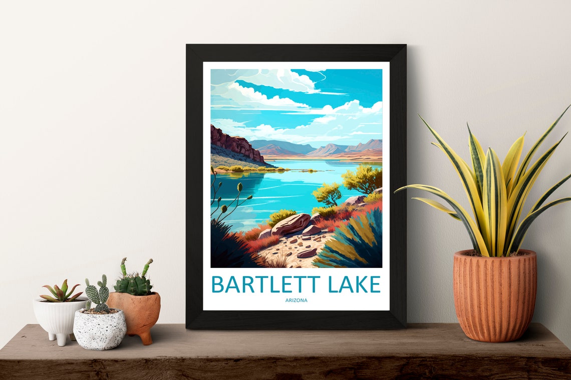 Bartlett Lake Arizona Desert Lakeside Shoreline Illustration Poster - Image 3