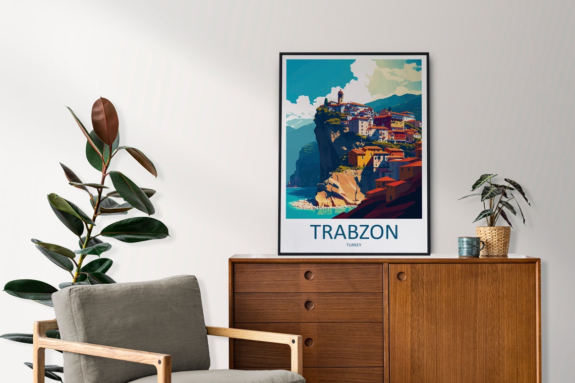 Trabzon Turkey Cliffside Village Retro Illustration Travel Poster - Image 2