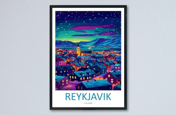 Reykjavik Travel Poster, Nordic City Wall Art