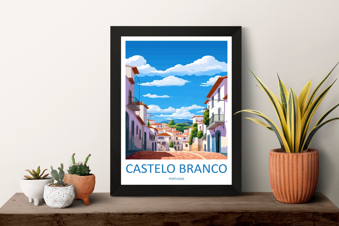 Castelo Branco Whitewashed Street Portugal Town Travel Poster - Image 3