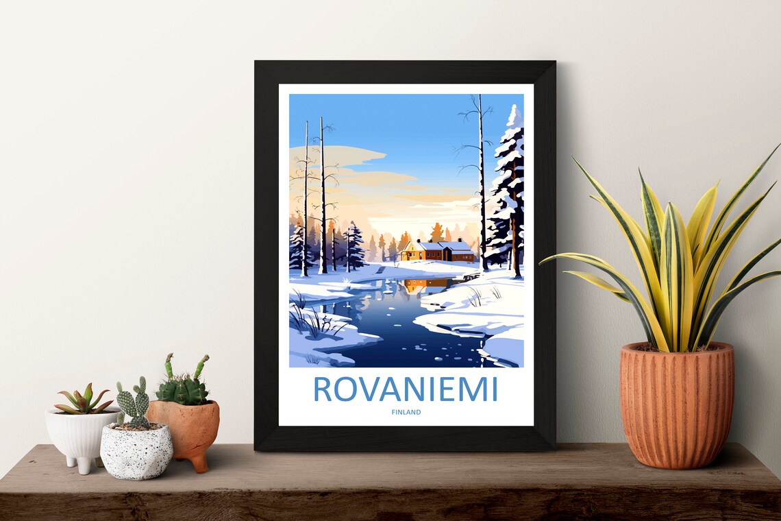 Rovaniemi Finland Snowy Cabin Frozen River Winter Art Poster - Image 3