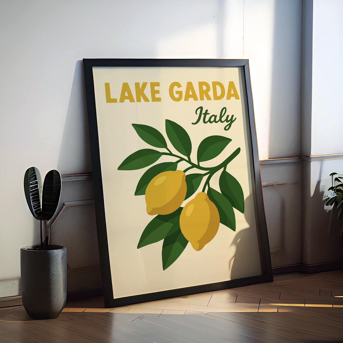 Lake Garda Italy Yellow Lemons Branch Preppy Citrus Travel Poster