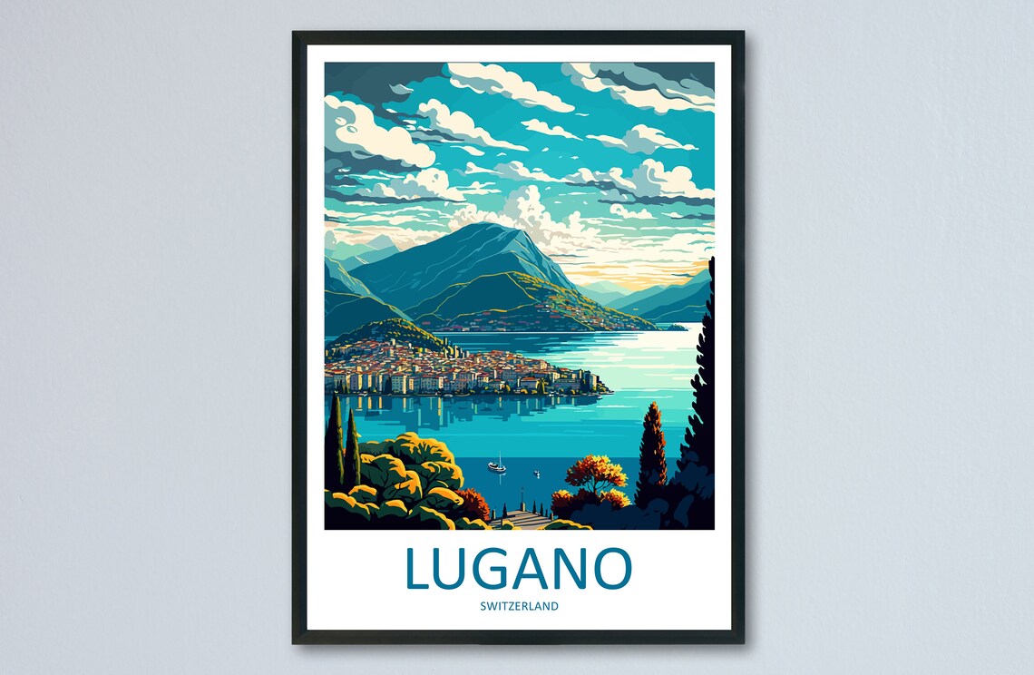 Lugano Travel Poster, Switzerland Wall Art