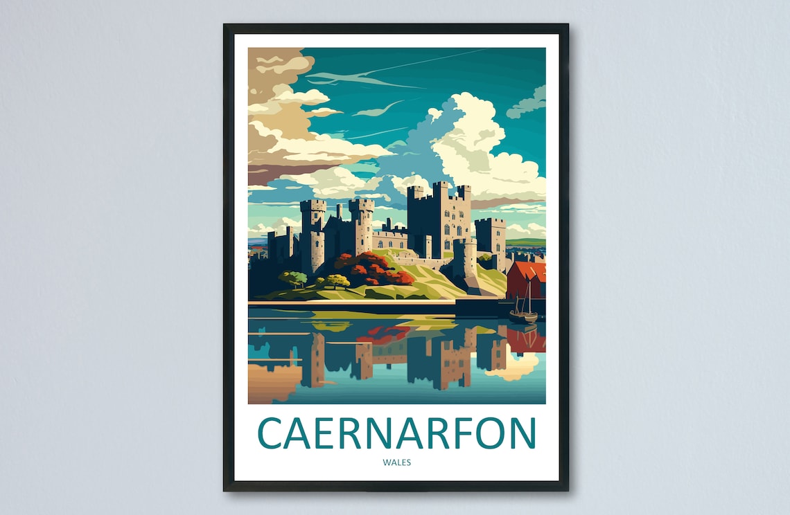 Caernarfon Castle Travel Poster, Wales Landscape Art