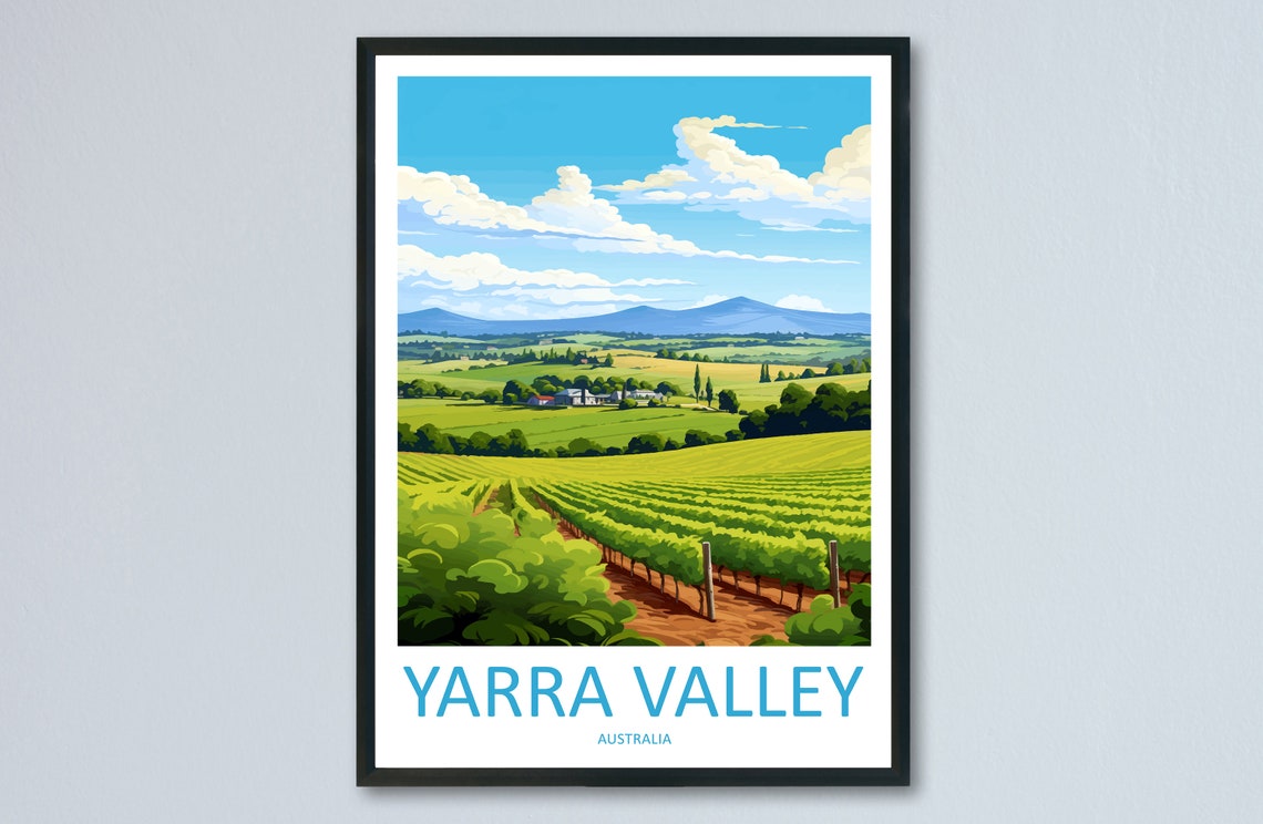 Yarra Valley Australia Vineyard Rows Beneath Rolling Hills Poster