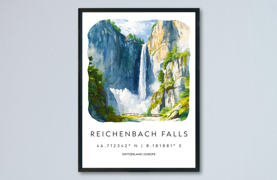 Reichenbach Falls Switzerland Waterfall Watercolor Nature Poster