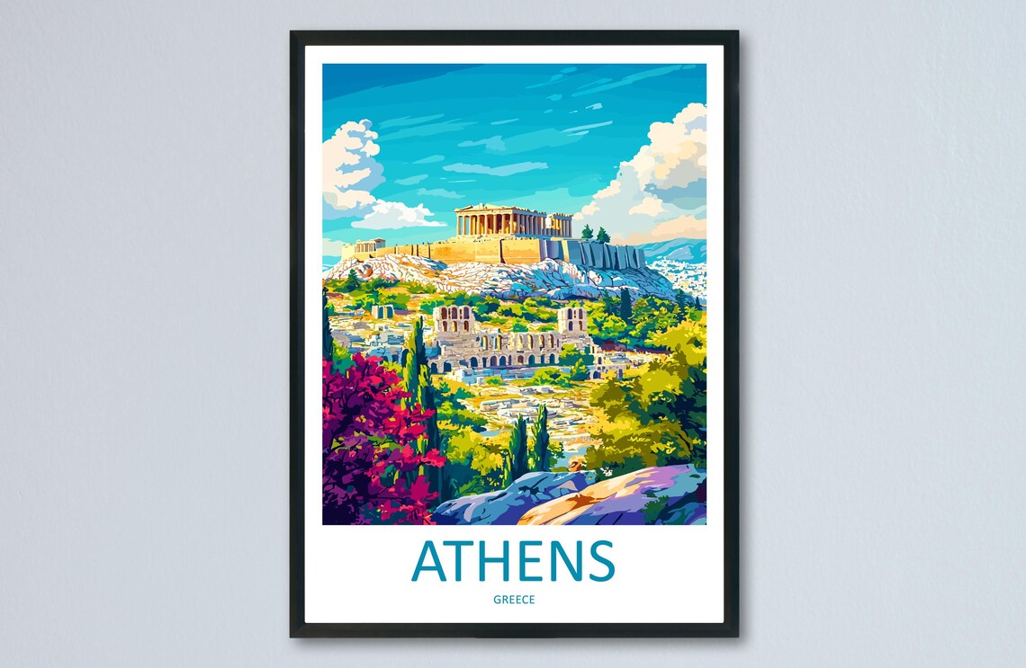 Athens Acropolis Parthenon Ancient Ruins Cityscape Greece Travel Poster