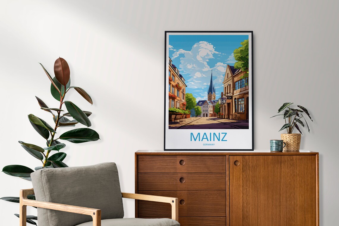 Mainz Germany Church Spire Old Town Street Vintage Travel Poster - Image 2