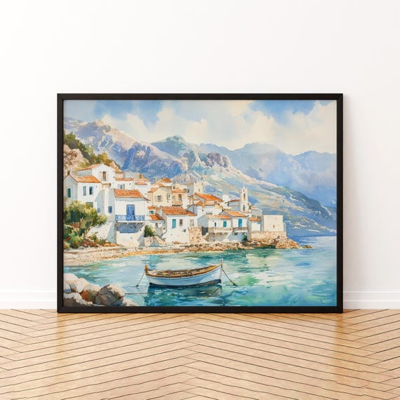 Crete Watercolor Poster Landscape Wall Art Hanging Home Dcor Gift Lovers Greece
