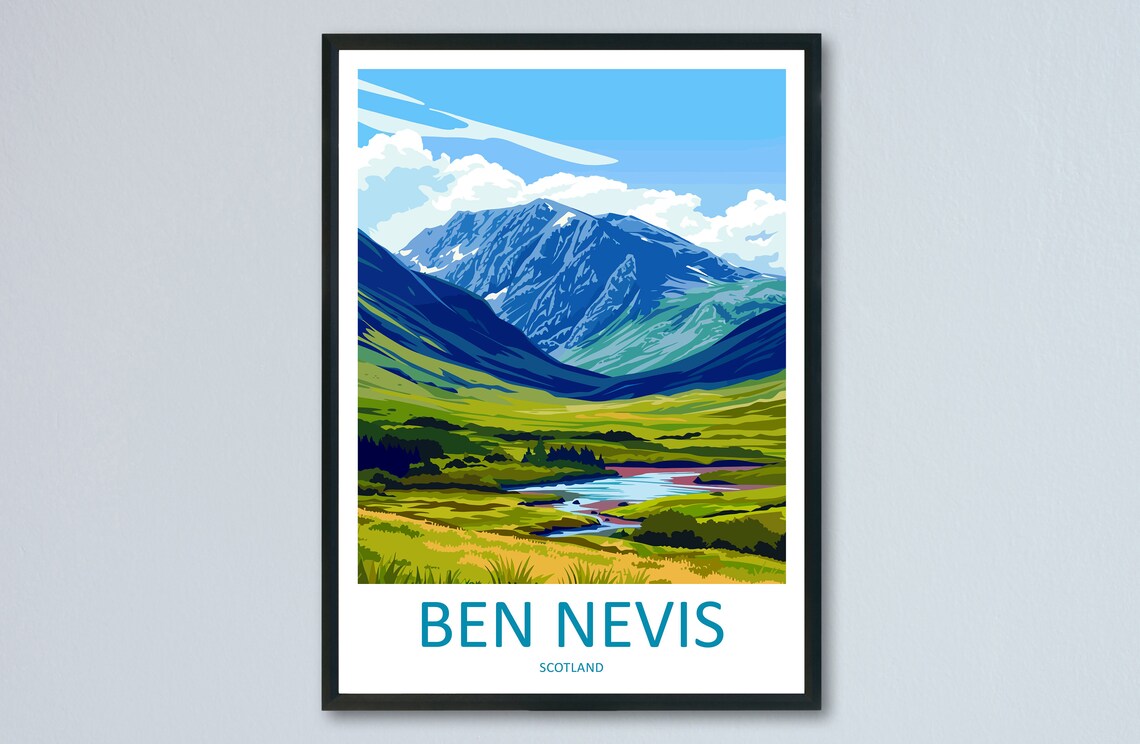 Majestic Ben Nevis Scotland Mountain Vintage Travel Art Poster