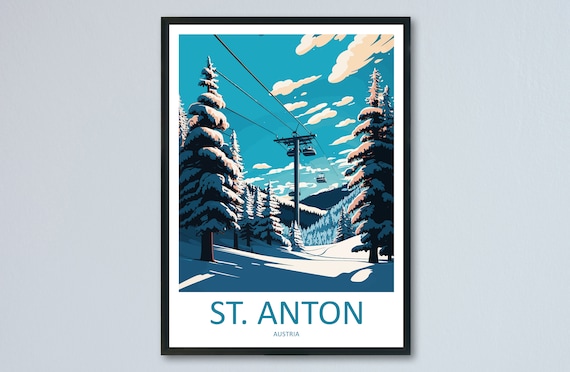 St Anton Travel Poster, Ski Lover Wall Art