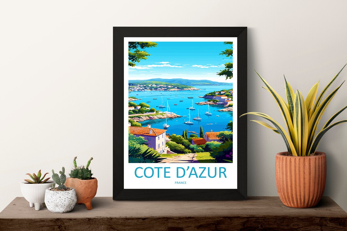 Cote d'Azur France Riviera Bay Sailboats Villas Travel Poster - Image 3