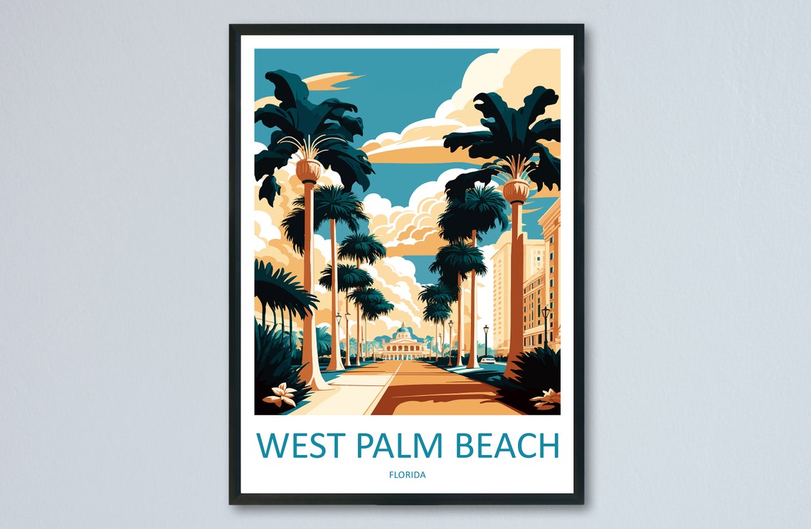 West Palm Beach Florida Royal Palm Avenue Retro Travel Poster
