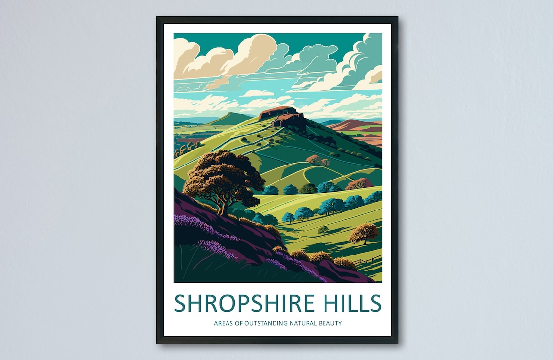 Shropshire Hills Travel Poster, AONB Wall Art