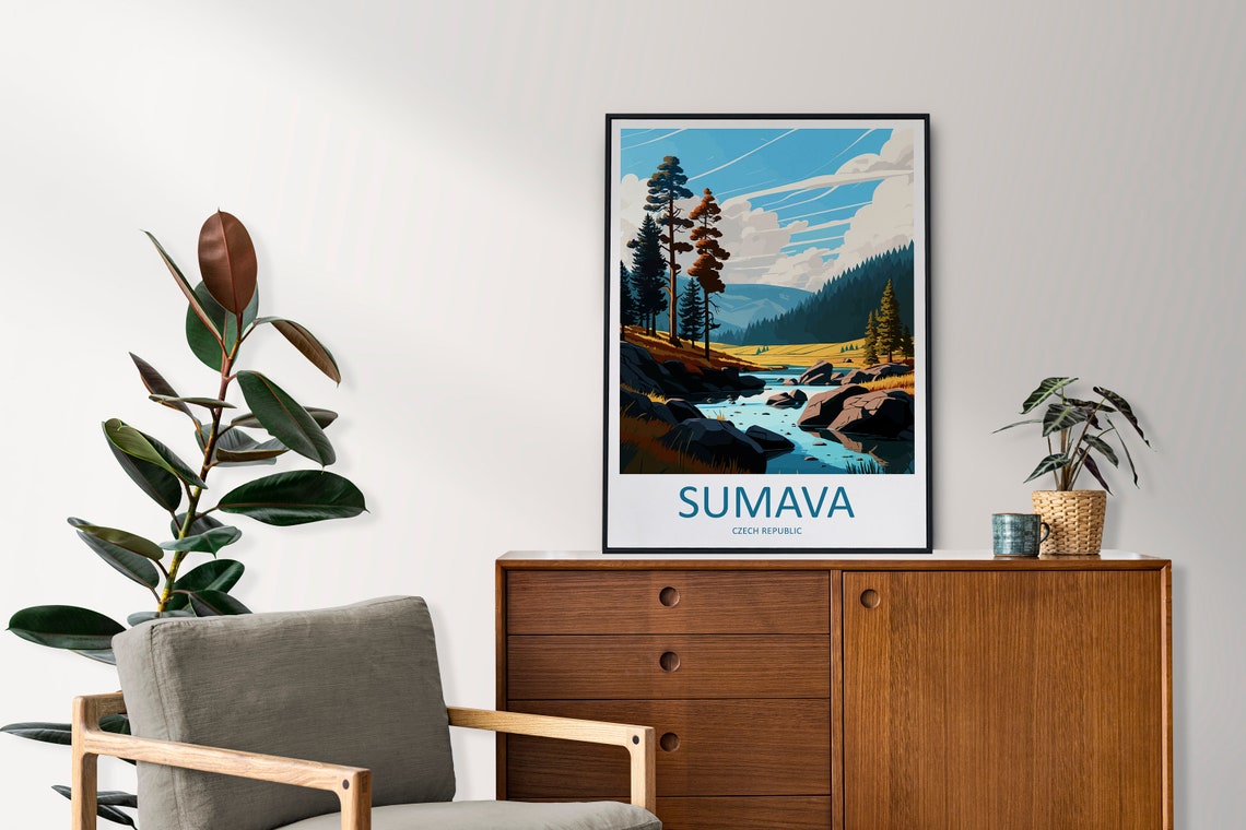 Sumava Czech Republic Rocky River Pine Forest Stream Travel Poster - Image 2