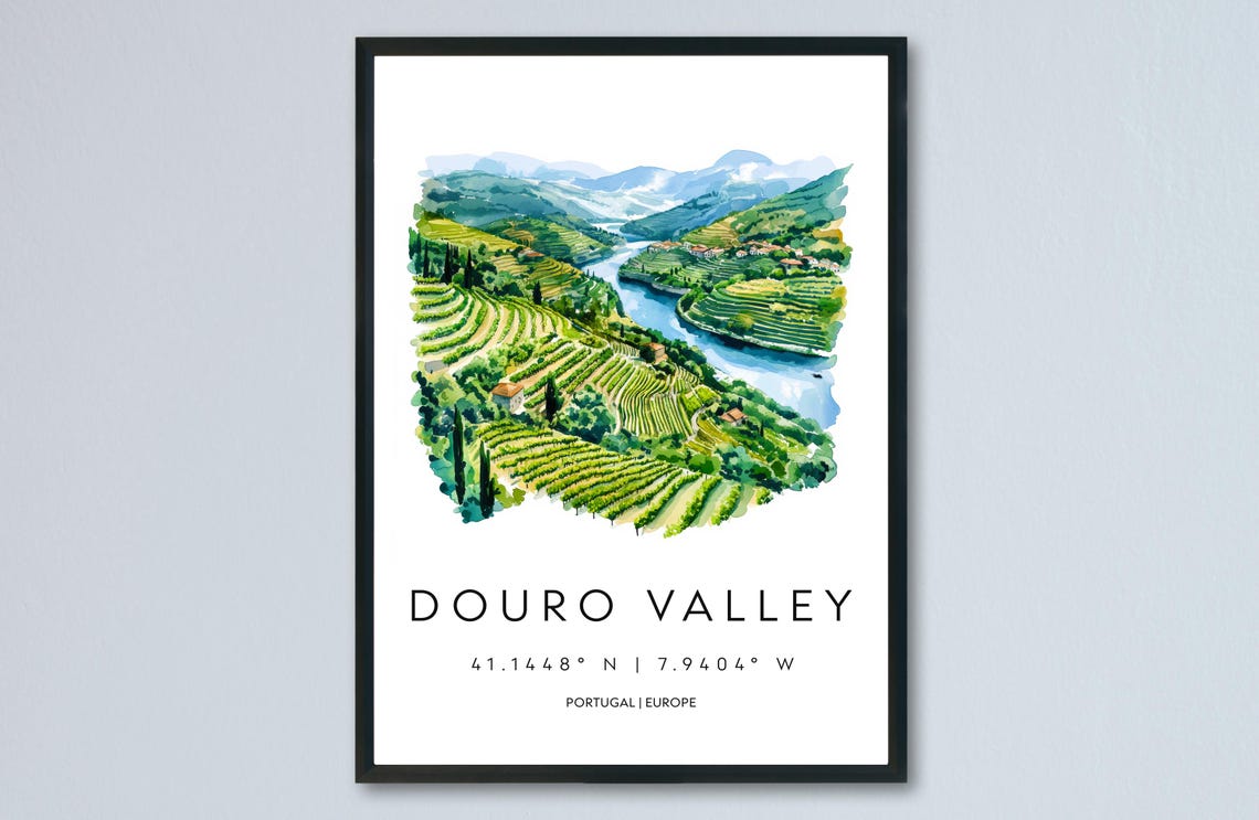 Douro Valley Portugal Vineyard Terraces Watercolor River Poster