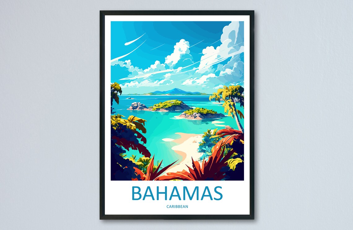 Bahamas Travel Poster, Caribbean Home Decor Art